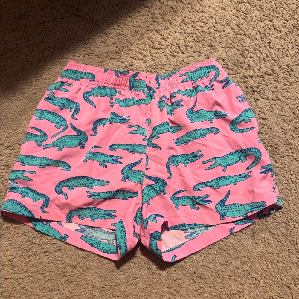 Chubbies Pink and Green Shark Swim Trunks